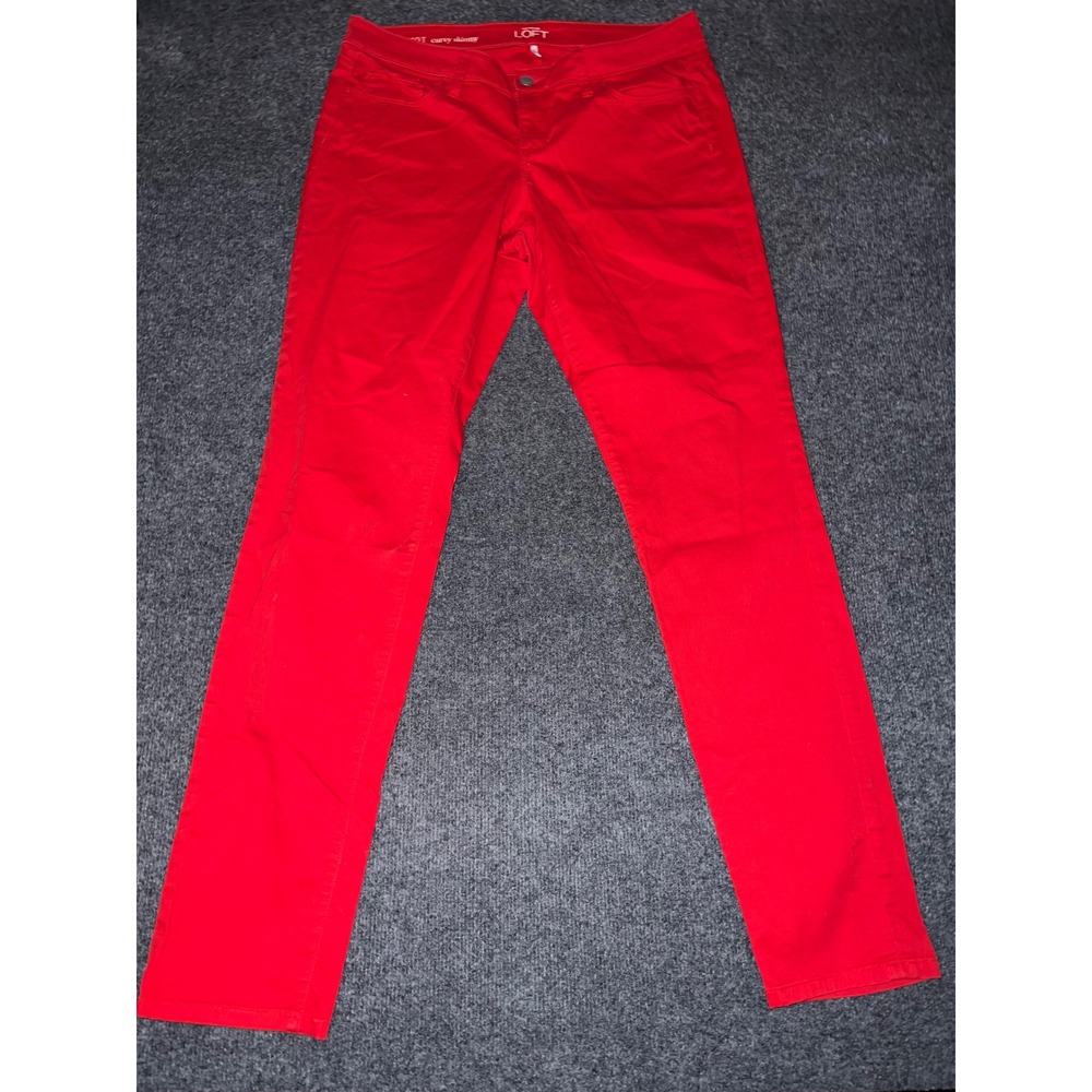 Ann Taylor Loft Curvy Skinny Pants Red Size 30/10T Tall Cotton Blend Trousers